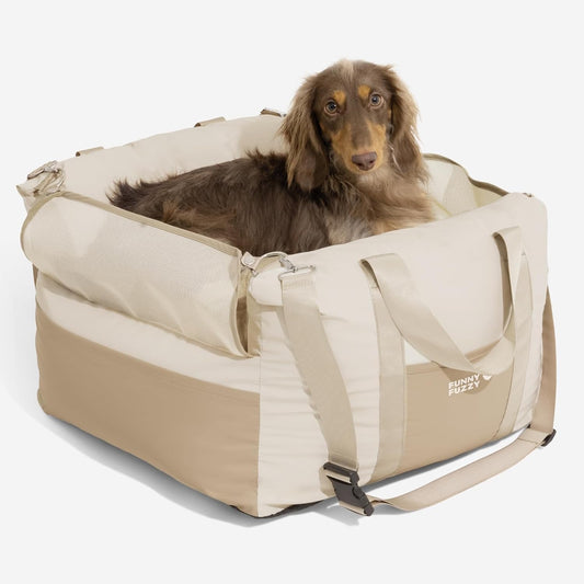 Waterproof Dog Car Seat for Small & Medium Dogs up to 35Lbs,Fully Detachable and Washable Dog Travel Carrier＆Pet Car Seat Bed with Thick Cushion, Breathable Mesh,Adjustable Straps(Beige)