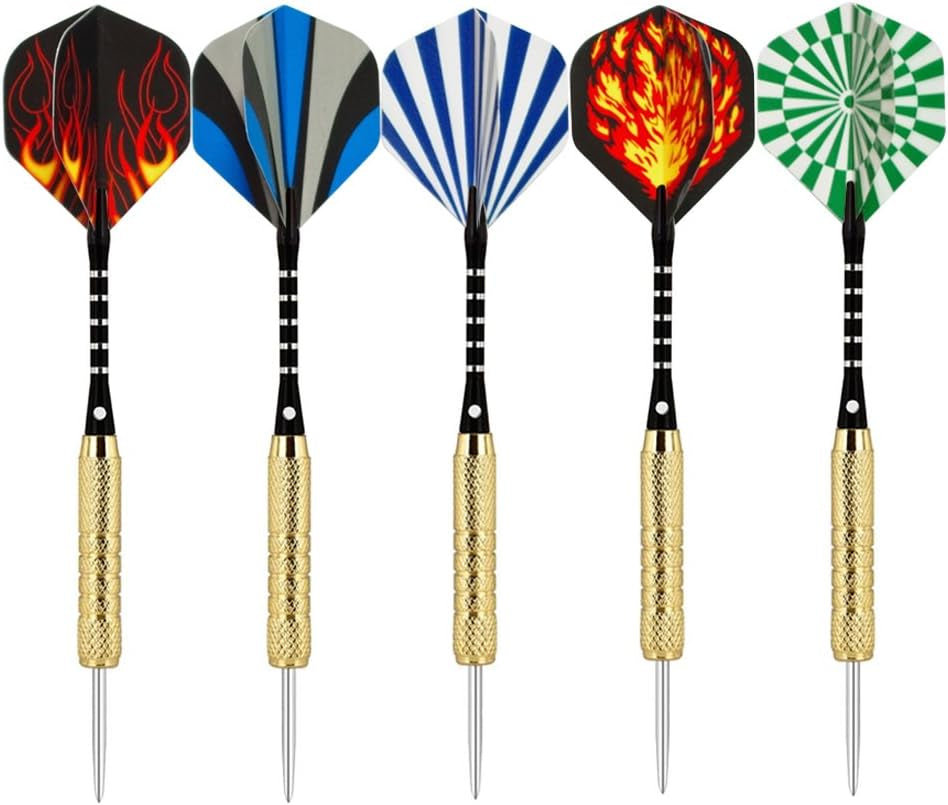 15 Pack Steel Tip Darts 18 Grams with Aluminum Shafts and 5 Style Flights + Extra Dart Sharpener