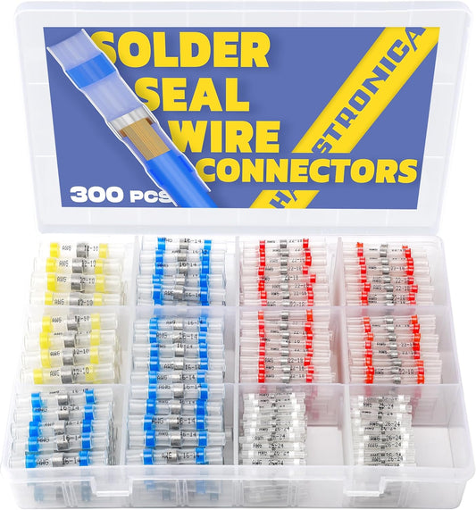 300PCS Solder Seal Wire Connectors- Marine Grade Heat Shrink Wire Connectors-Heat Shrink Butt Connectors for Marine,Stereo(30Yellow 70White 100Red 100Blue) Solder Sleeve