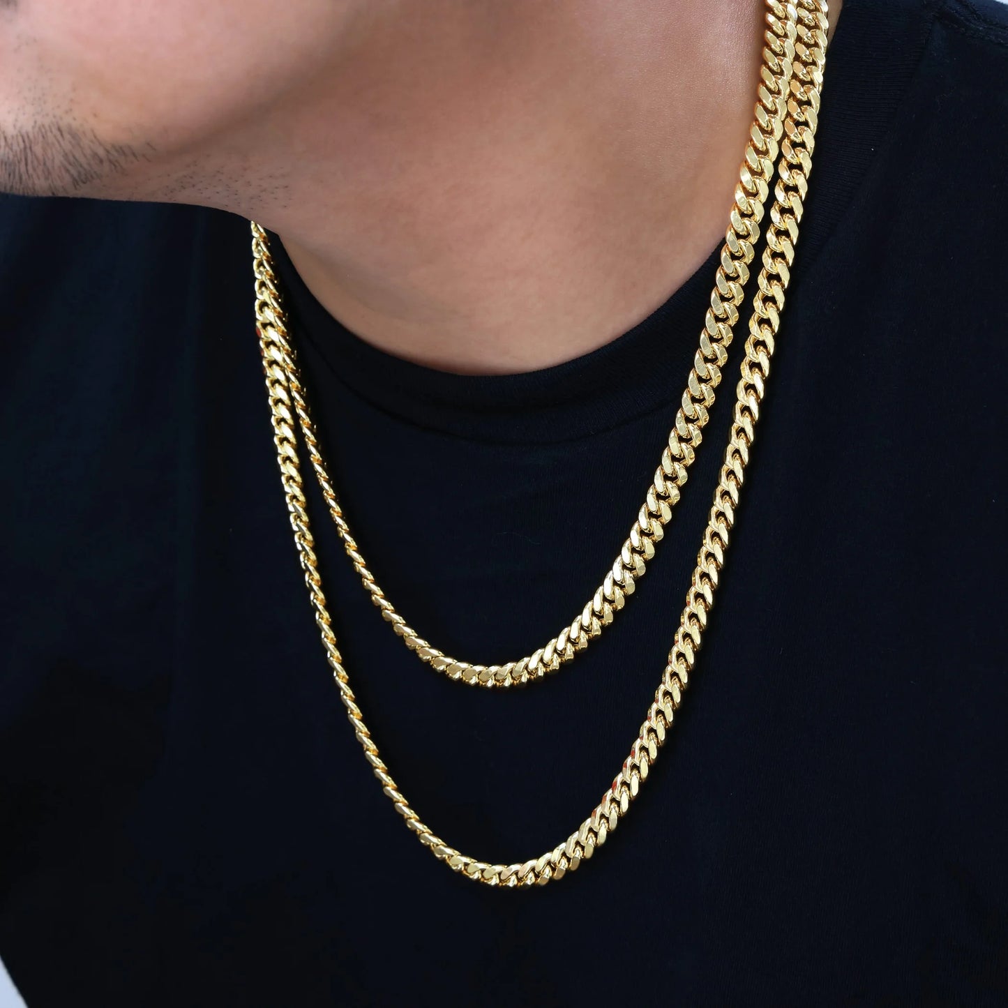 14K Real Yellow Gold Miami Cuban Link 7.5Mm Chain Necklace (16"-30") Italian Jewelry for Men & Women