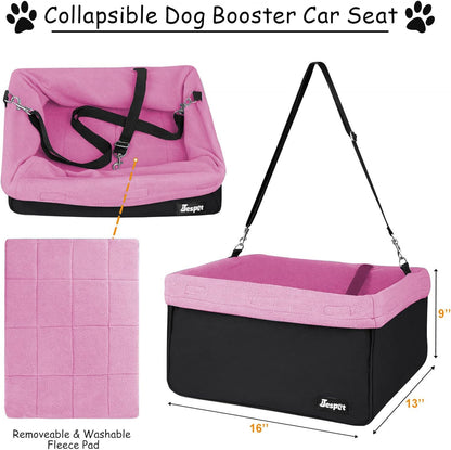 & GOOPAWS Dog Booster Seats for Cars, Portable Dog Car Seat Travel Carrier with Seat Belt for 24Lbs Pets