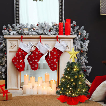 2 Pack 18 Inches X 2 Feet Mini Tabletop Christmas Tree Red Mini Artificial Christmas Trees with 50 LED Lights for Christmas Decor Indoor Home