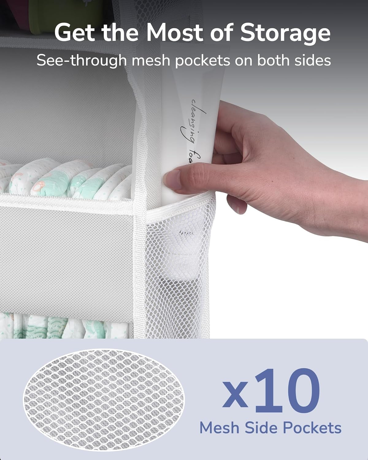 1 Pack over Door Organizer with 5 Large Pockets 10 Mesh Side Pockets, 44 Lbs Weight Capacity Hanging Storage Organizer with Clear Window Kids Toys, Shoes, Diapers, Dark Grey, 5 Layers