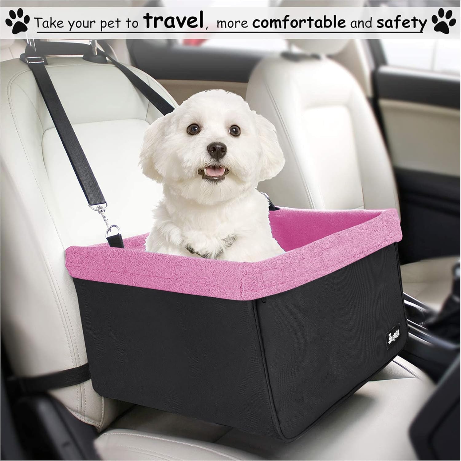 & GOOPAWS Dog Booster Seats for Cars, Portable Dog Car Seat Travel Carrier with Seat Belt for 24Lbs Pets